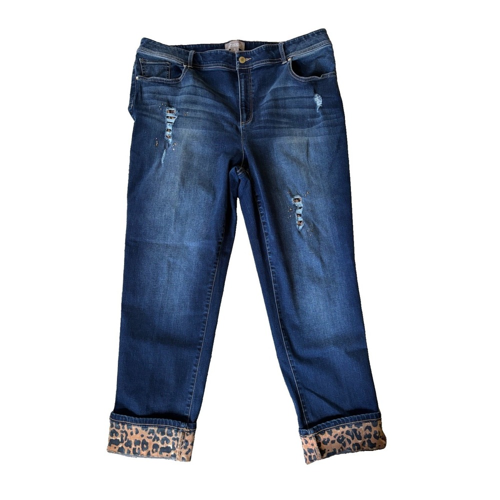 Chicos Ankle Jeans Stretch Leopard Animal Print Cuff Hem Size 3 (16)